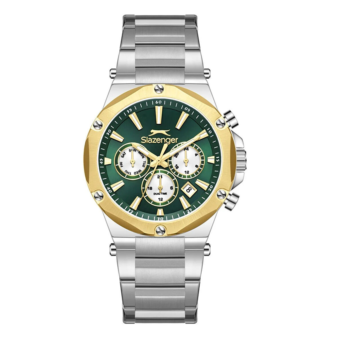 Slazenger SL.09.2501.2.04 Erkek Kol Saati | Yeşil Kadranlı Çelik Güç ve Altın Detay