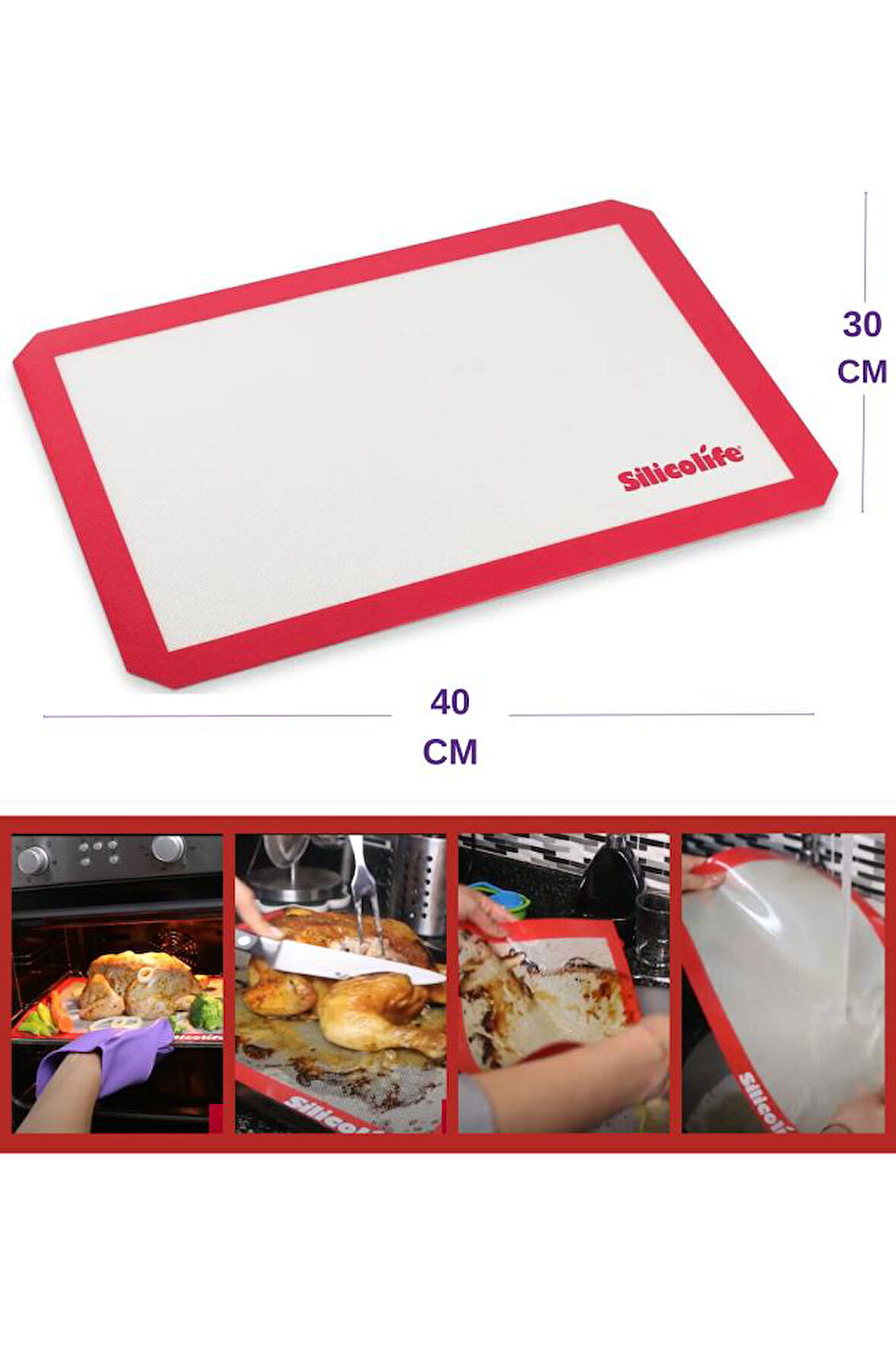 Onikiden Silicolife Profesyonel Silpat, Yanmaz Yapışmaz Silikon Fırın Pişirme Matı 30x40cm