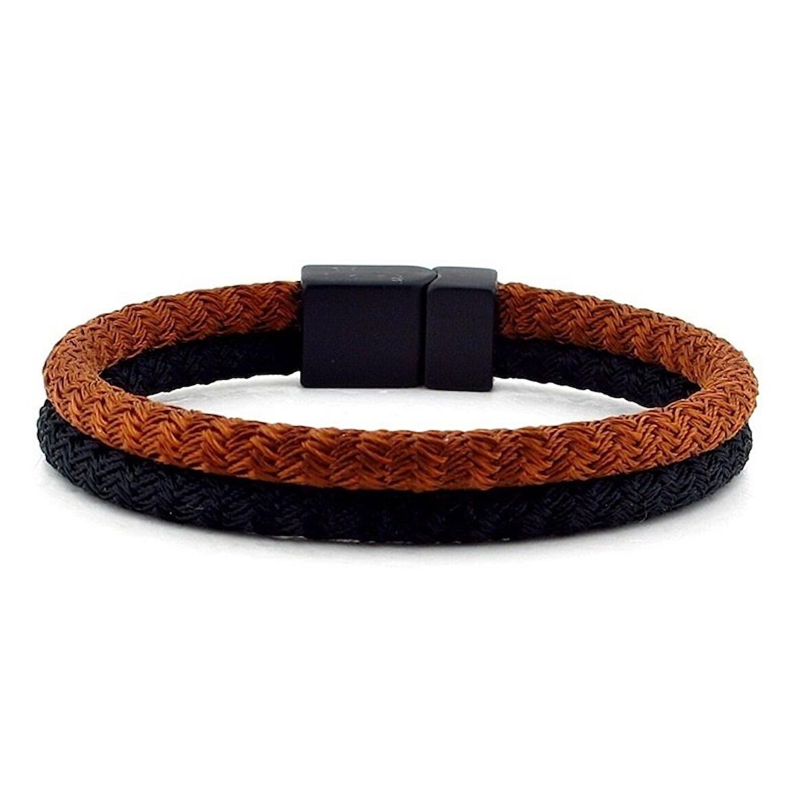 KAHVE SİYAH İP DOKUMA SİYAH METAL KLİPS ERKEK BİLEKLİK BT429