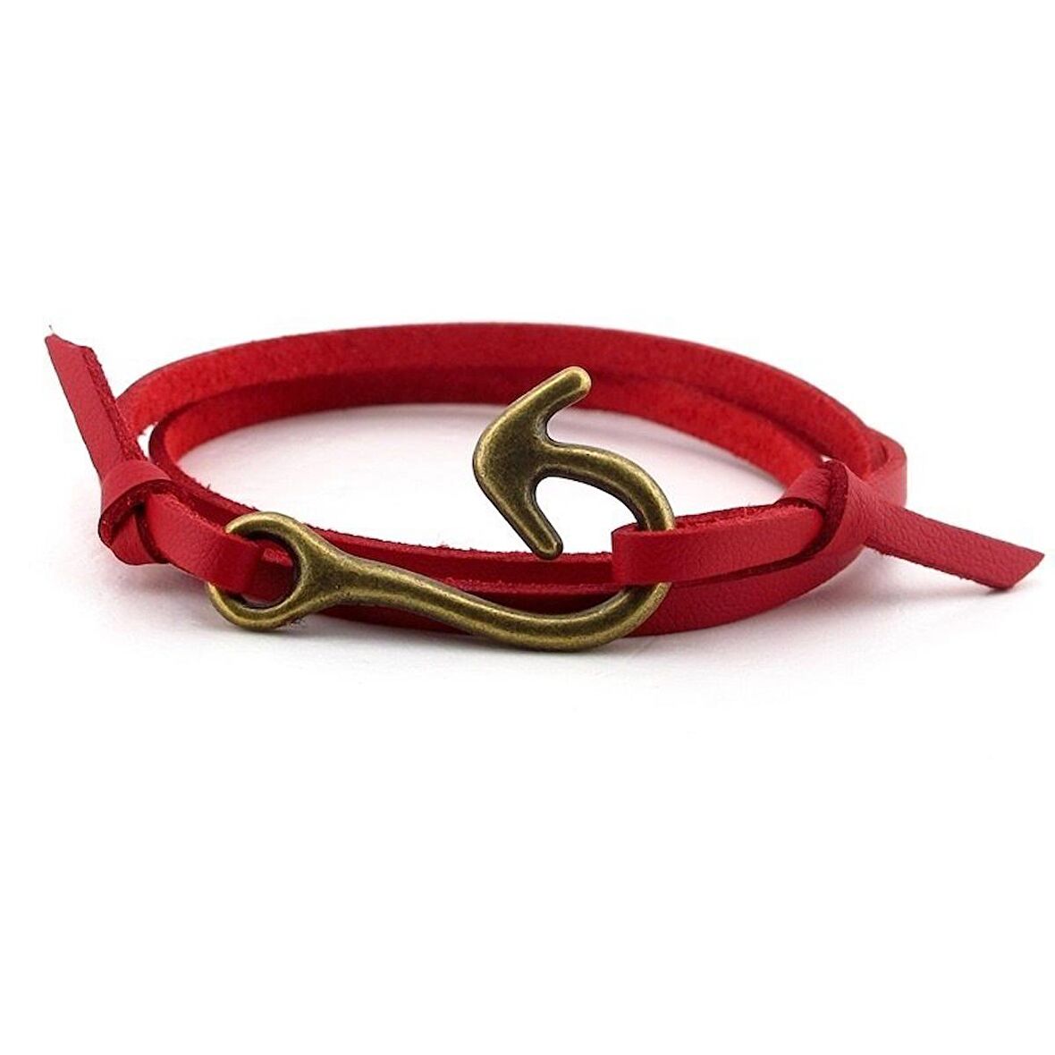 BRONZ OLTA KANCA KIRMIZI DERİ SARMA ERKEK BİLEKLİK BT568
