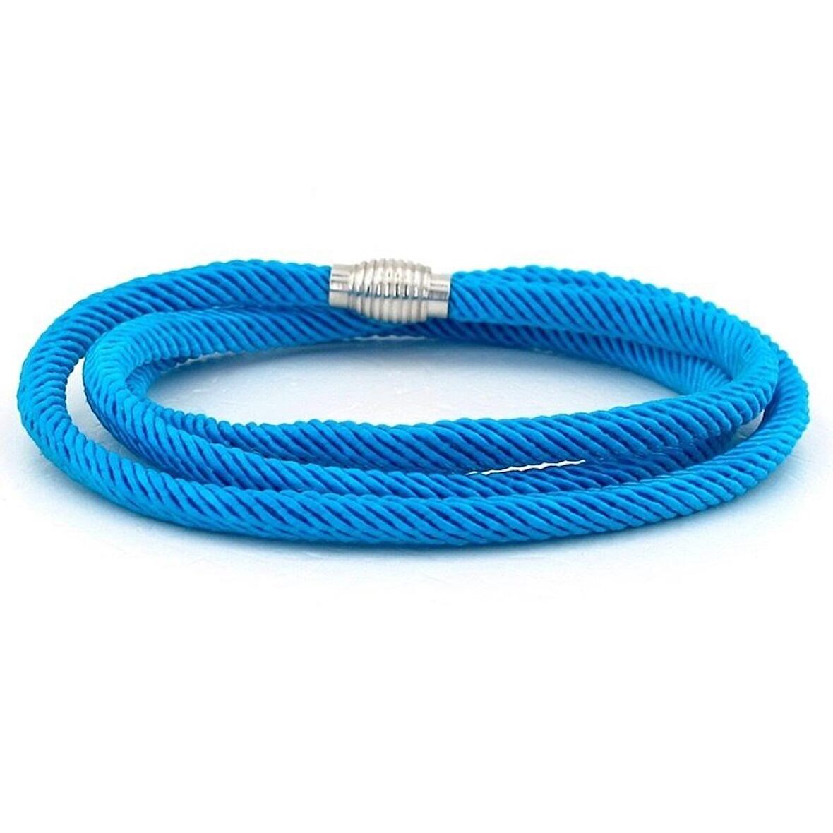 ÜÇ SIRA SARMA METAL MIKNATIS MAVİ  ÖRGÜ İP ERKEK BİLEKLİK BT584