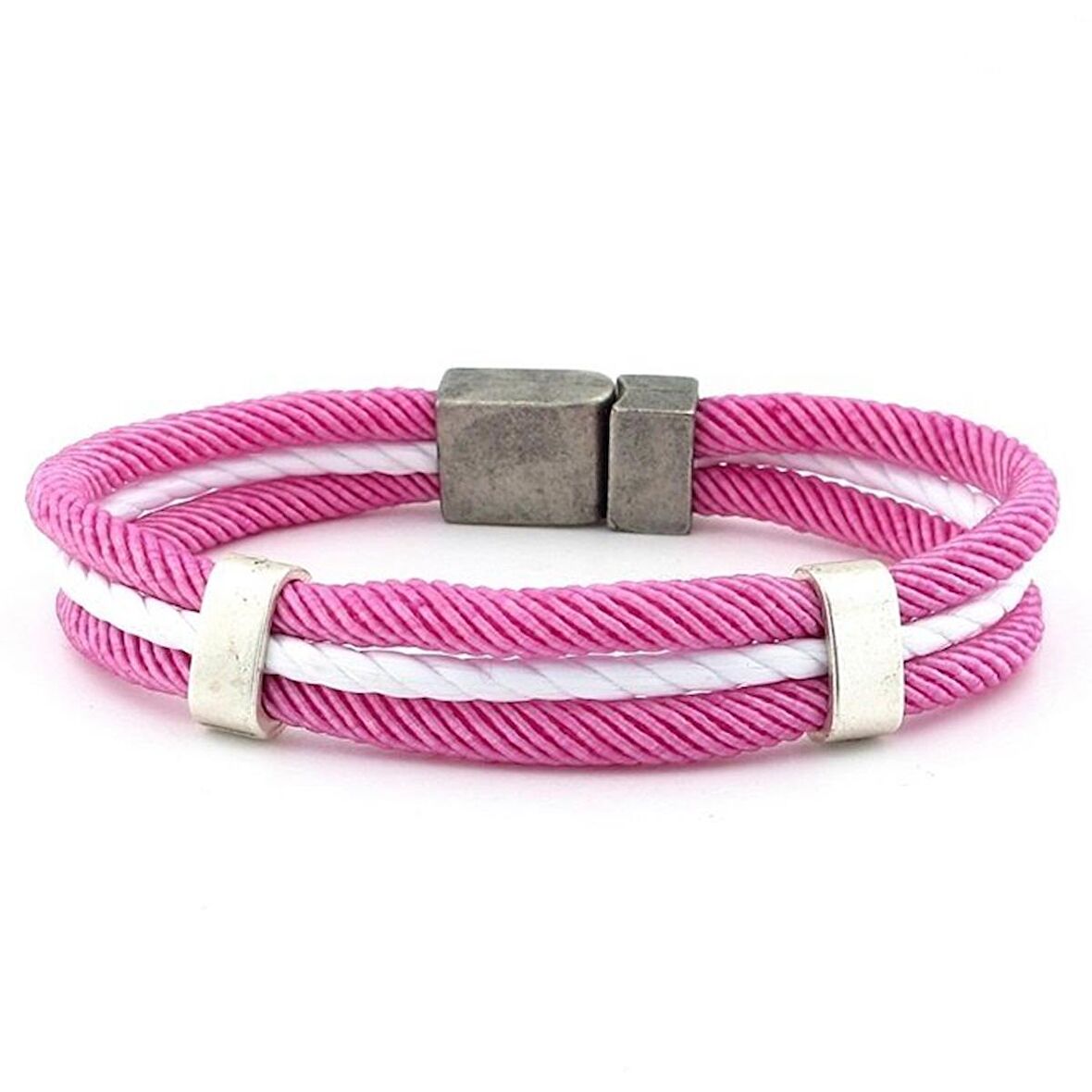 PEMBE BEYAZ BEYAZ ÜÇ SIRA HALAT İP ERKEK BİLEKLİK M009H