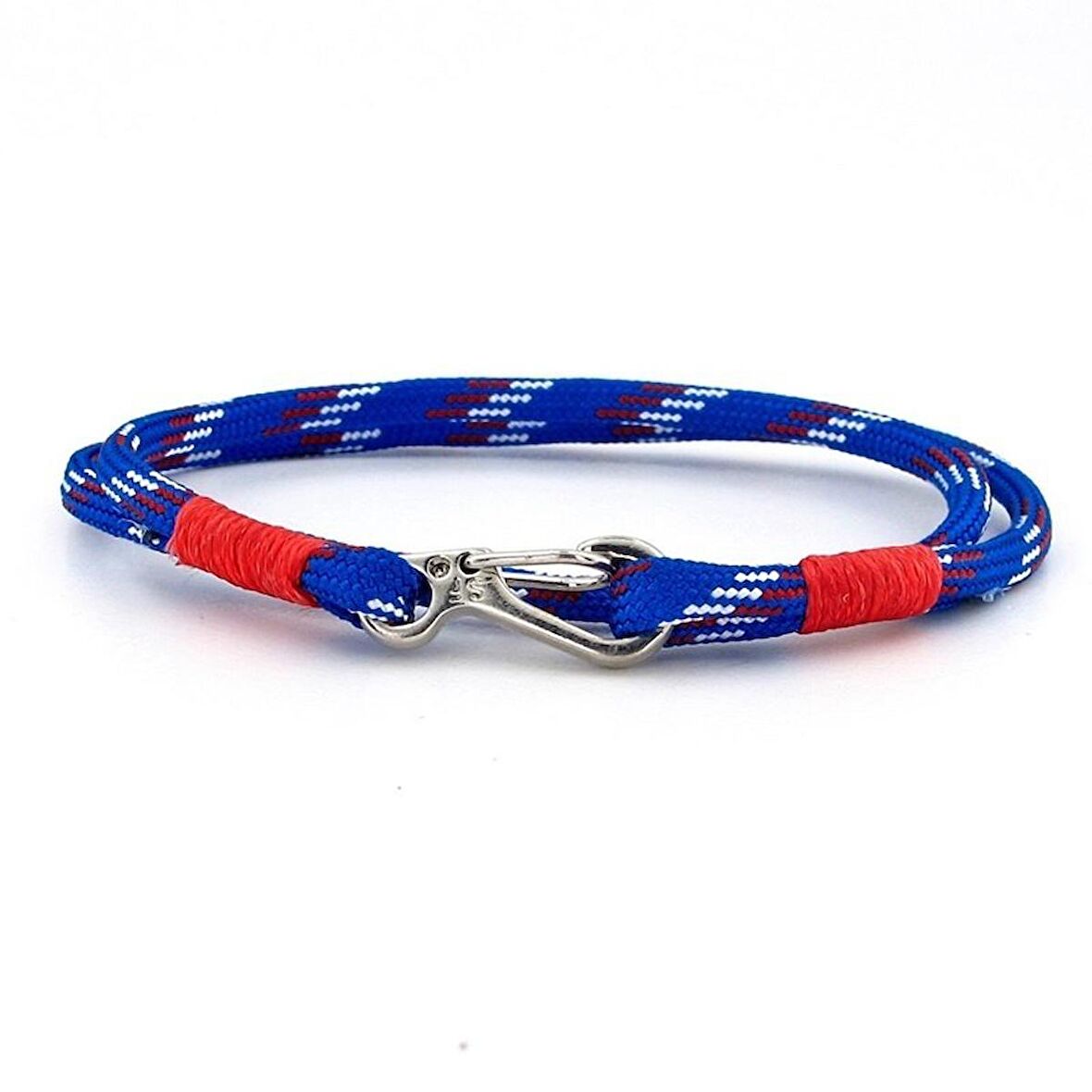 MAVİ BEYAZ KIRMIZI PARACORD KANCA İKİ SIRA ERKEK BİLEKLİK M011F