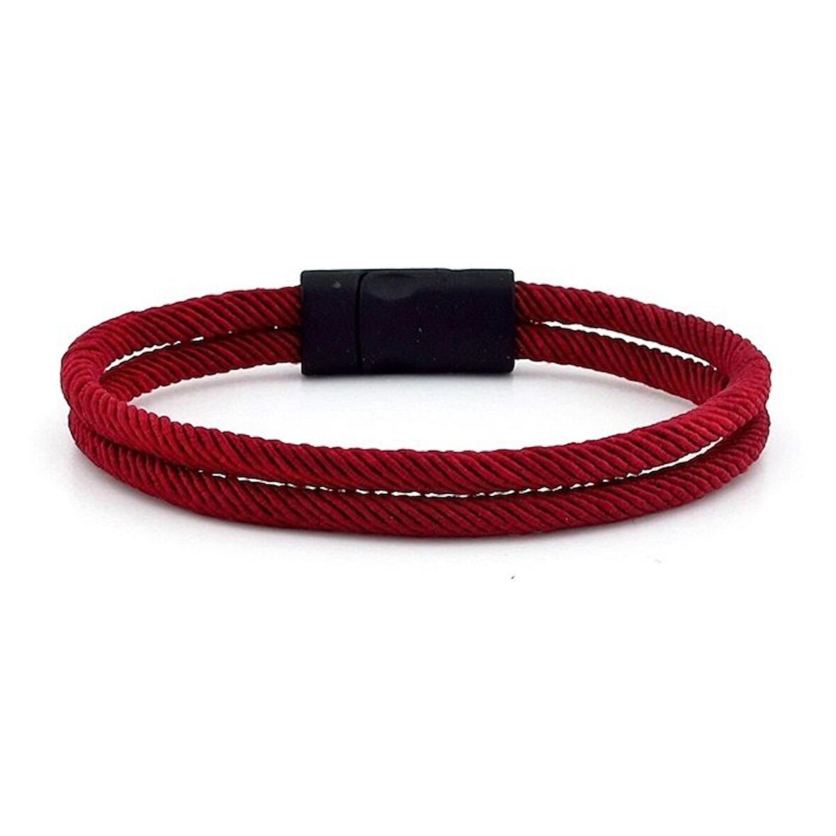 BORDO İKİ SIRALI SİYAH METAL MIKNATISLI ERKEK BİLEKLİK M013F