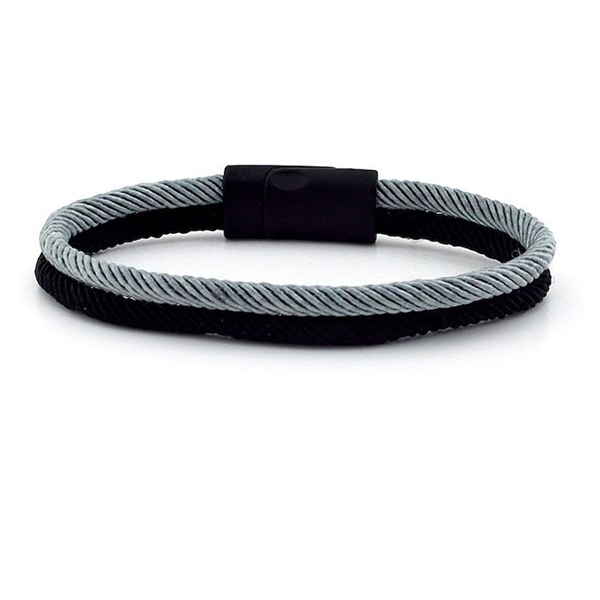 GRİ SİYAH İKİ SIRALI METAL MIKNATISLI ERKEK BİLEKLİK M014E