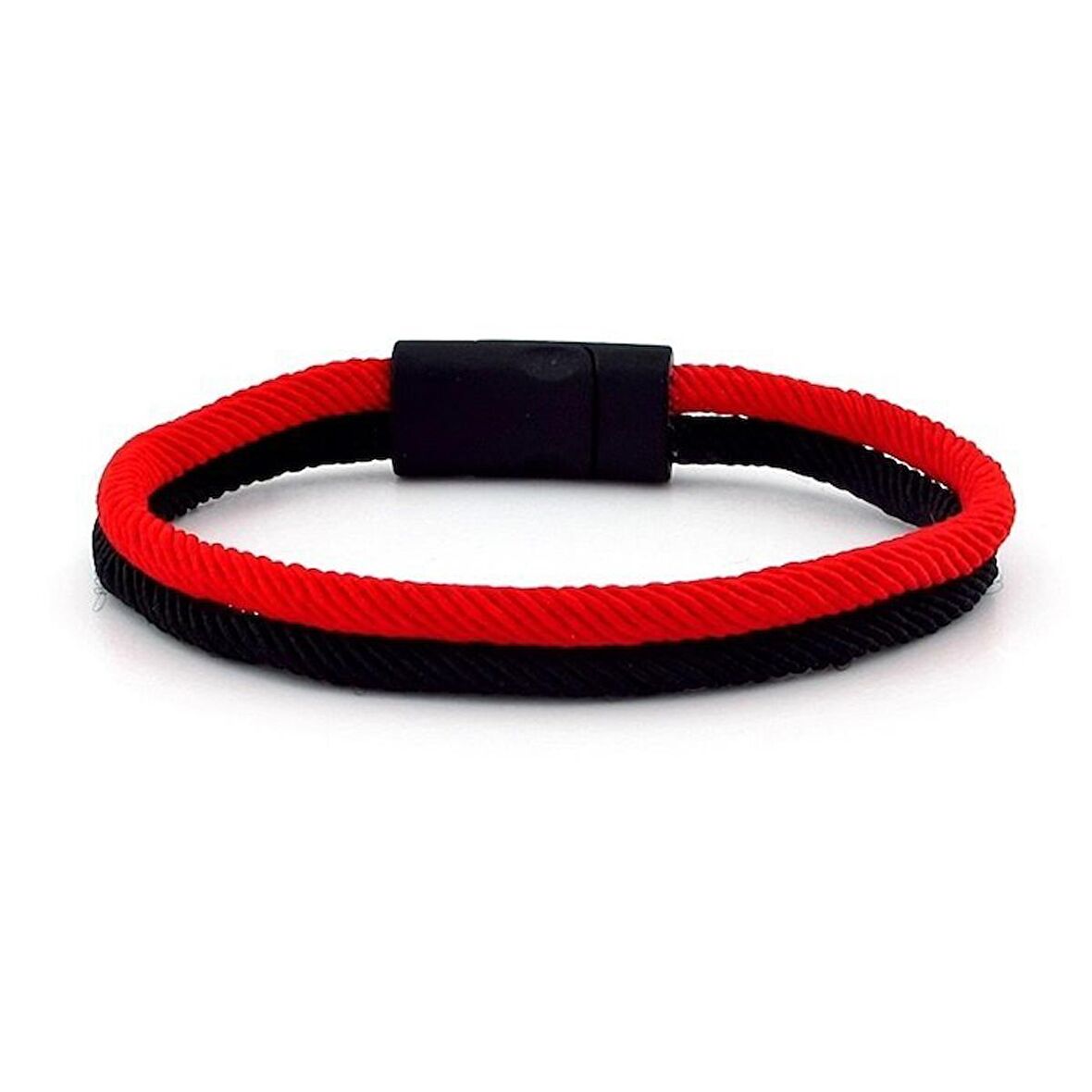 KIRMIZI SİYAH İKİ SIRALI METAL MIKNATISLI ERKEK BİLEKLİK M014H