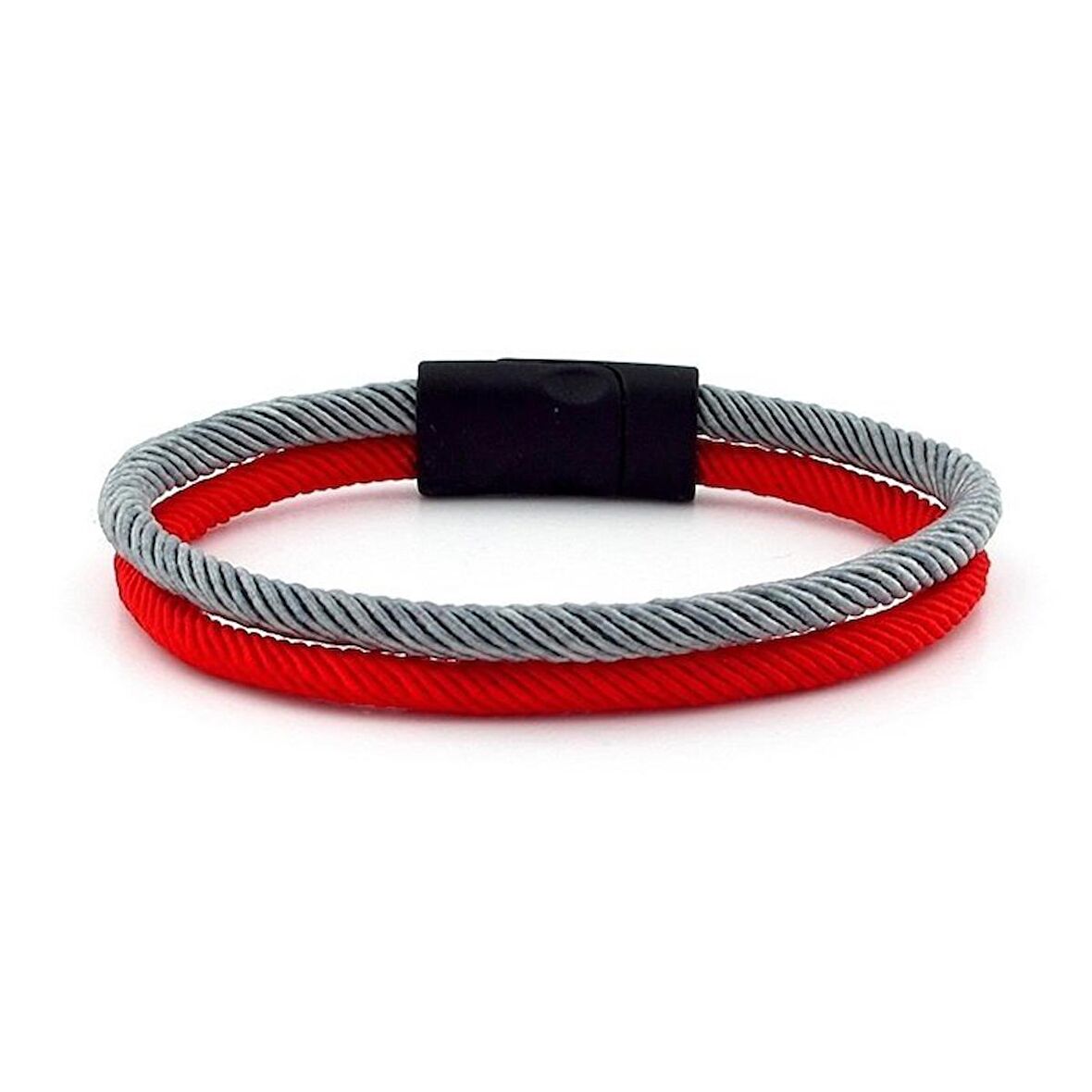 KIRMIZI GRİ İKİ SIRA METAL MIKNATIS ERKEK BİLEKLİK M014N