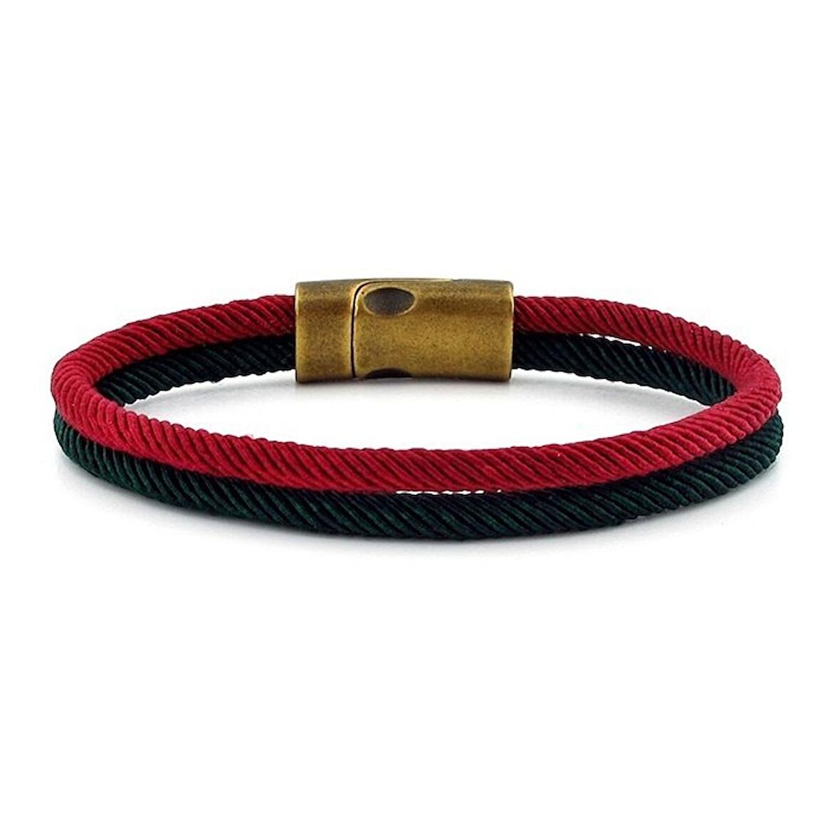 BORDO YEŞİL İKİ SIRALI METAL MIKNATIS ERKEK BİLEKLİK M014V