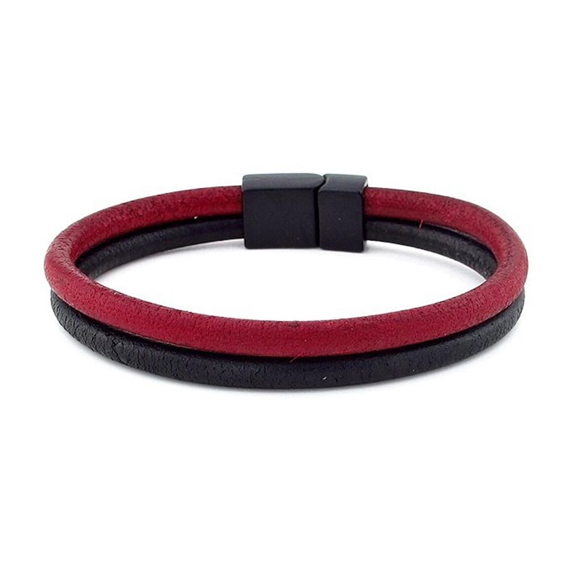 BORDO SİYAH ORJİNAL DERİ METAL MIKNATIS BİLEKLİK M016A