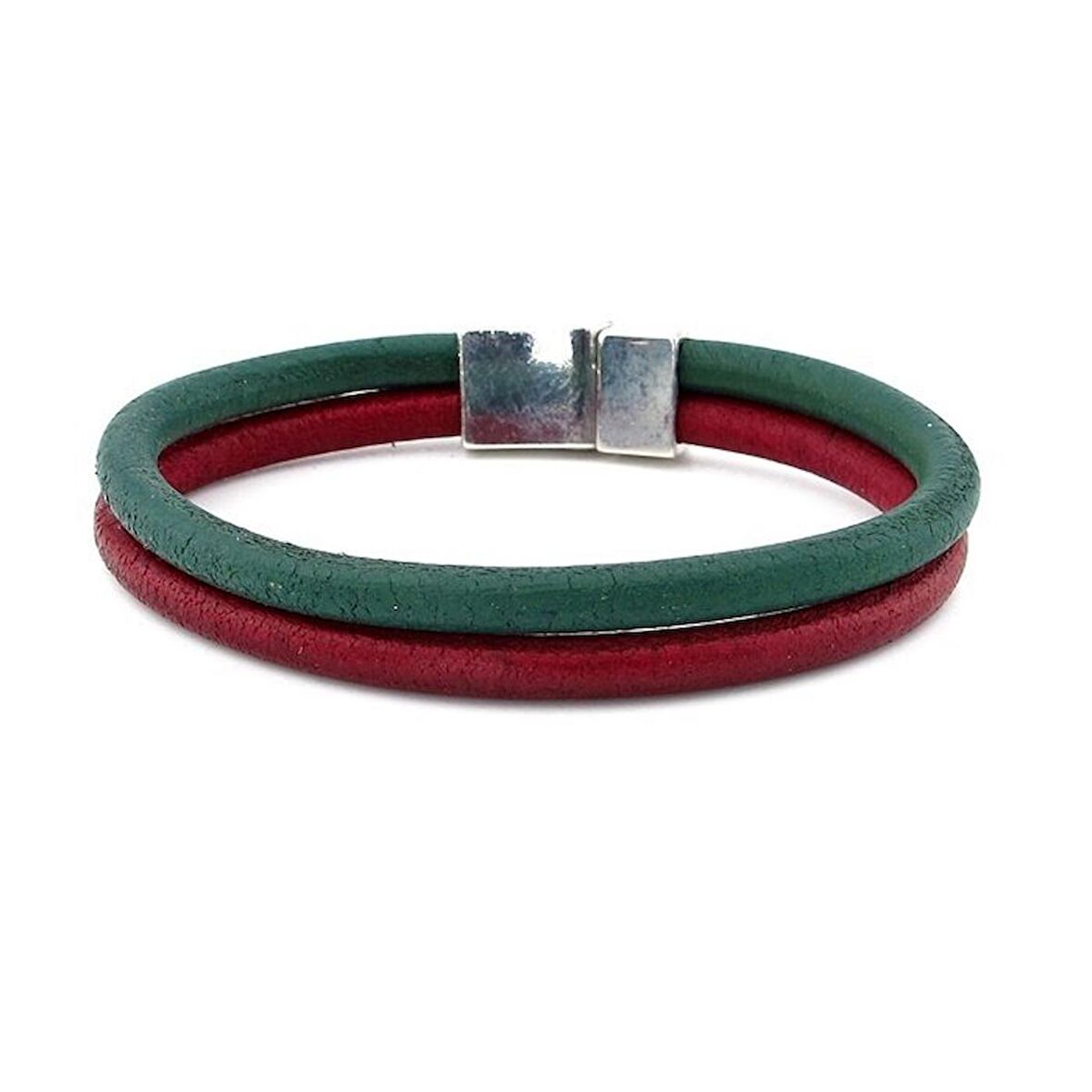 BORDO YEŞİL ORJİNAL DERİ METAL MIKNATIS BİLEKLİK M016J