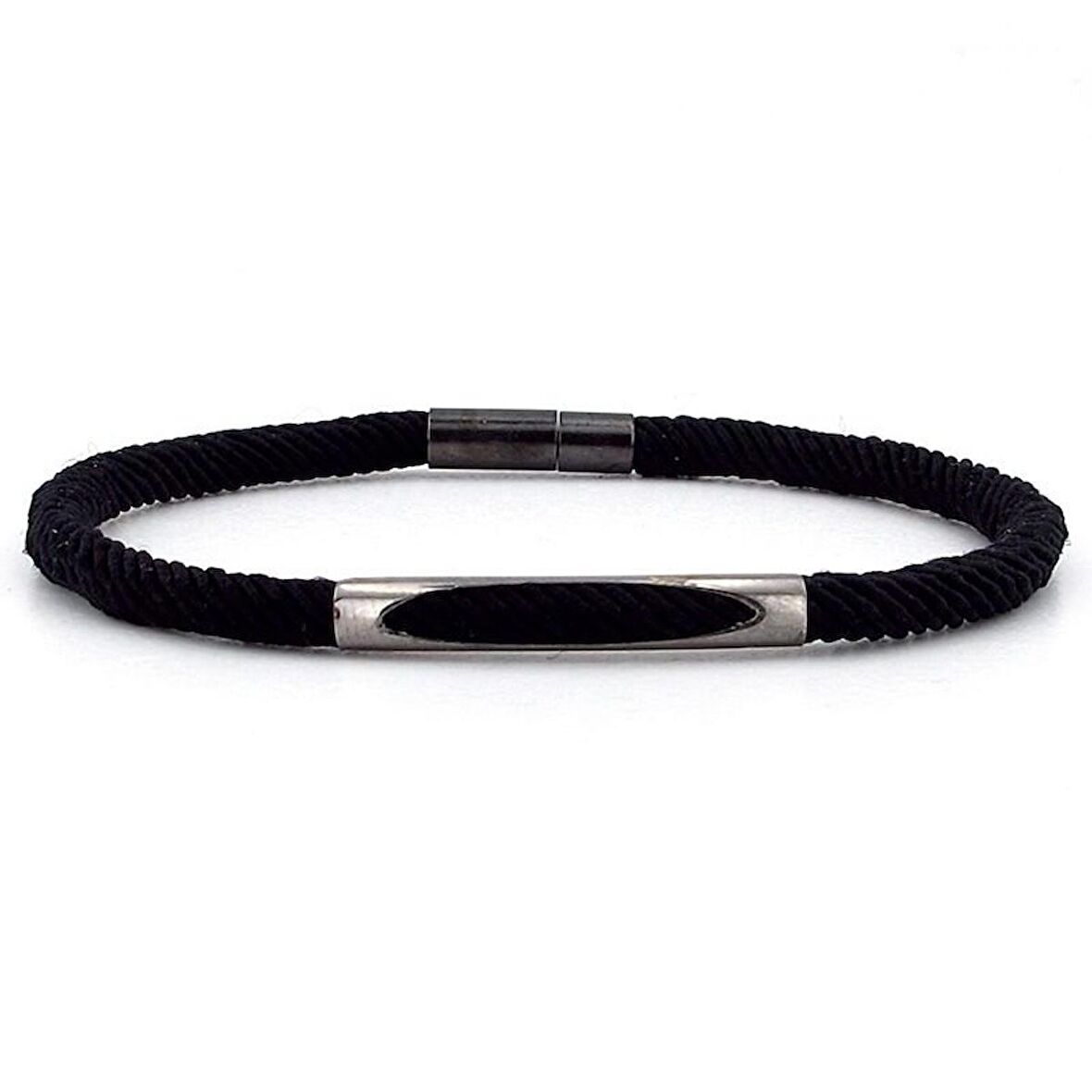 SİYAH ÖRGÜ İPLİ ANTRASİT METAL MIKNATISLI ERKEK BİLEKLİK M028A