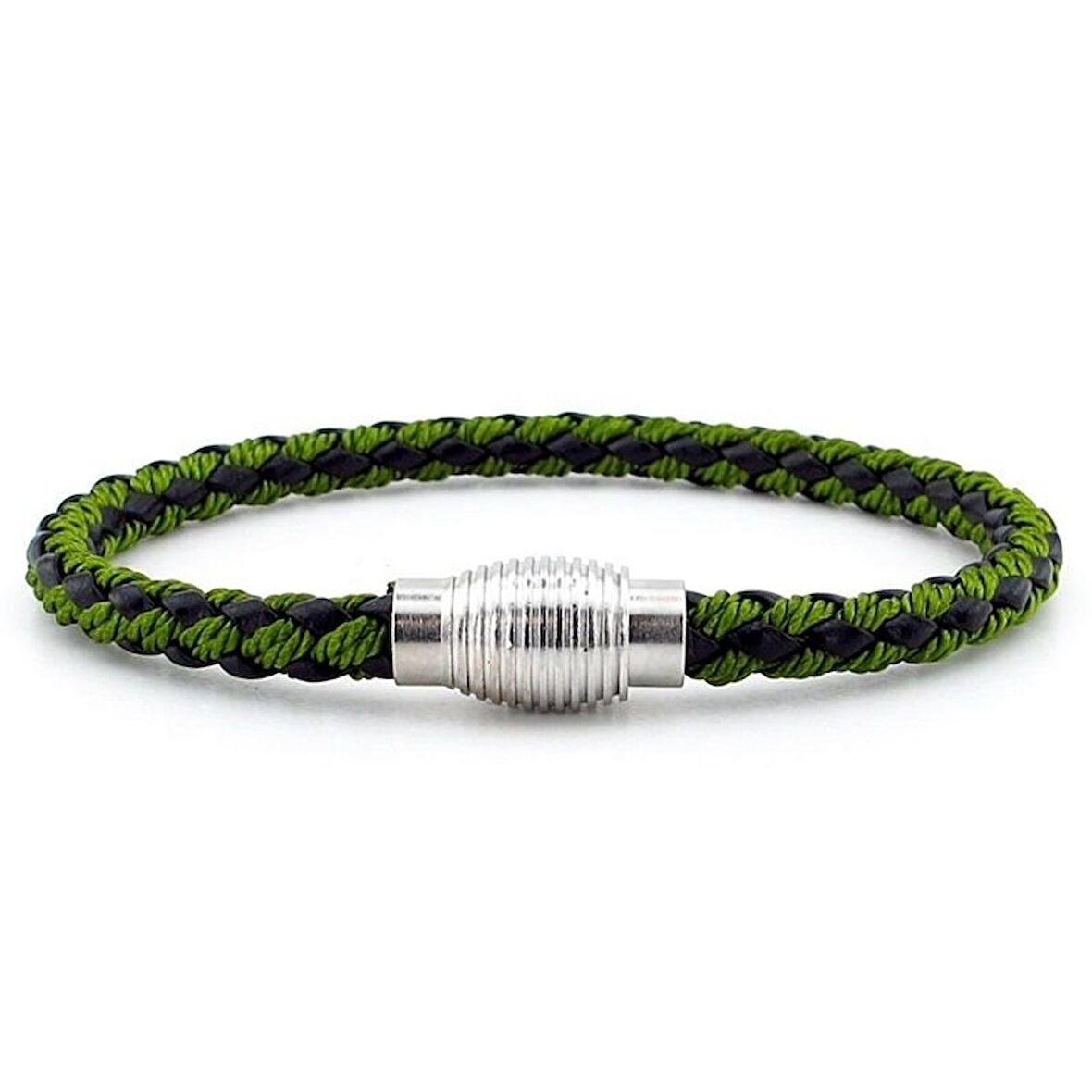 OVAL METAL MIKNATIS YEŞİL ÖRGÜ DERİ ERKEK BİLEKLİK M033B