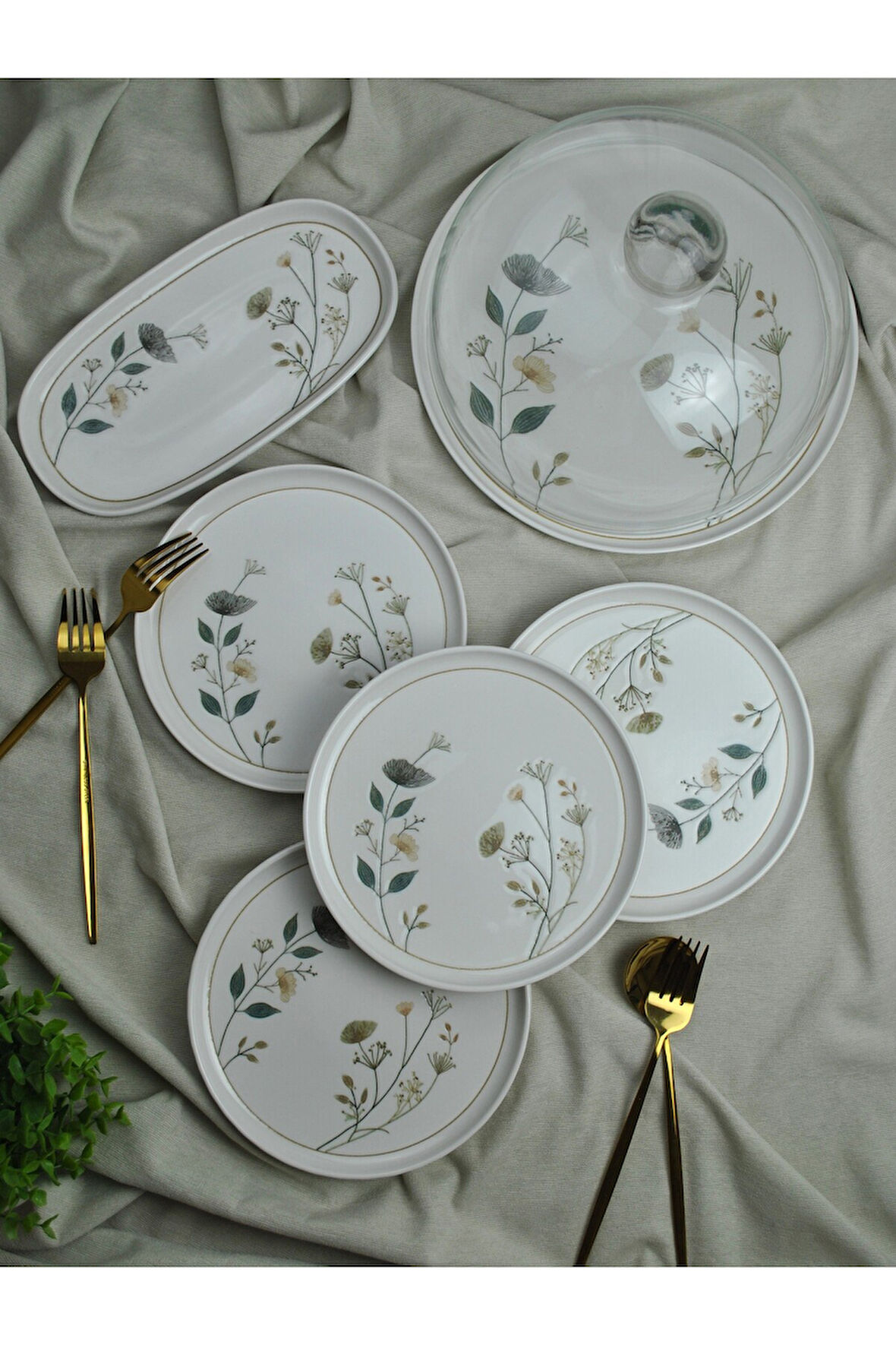 9 Parça Porselen Servis ve Sunum Seti Pasta Kek Servisliği Sunum Takımı -Jade