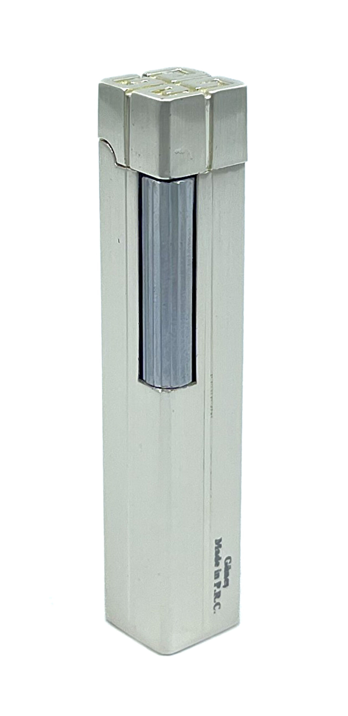 Slim Kare Metal Çakmak - Krom - Taşlı Gazlı Model 2