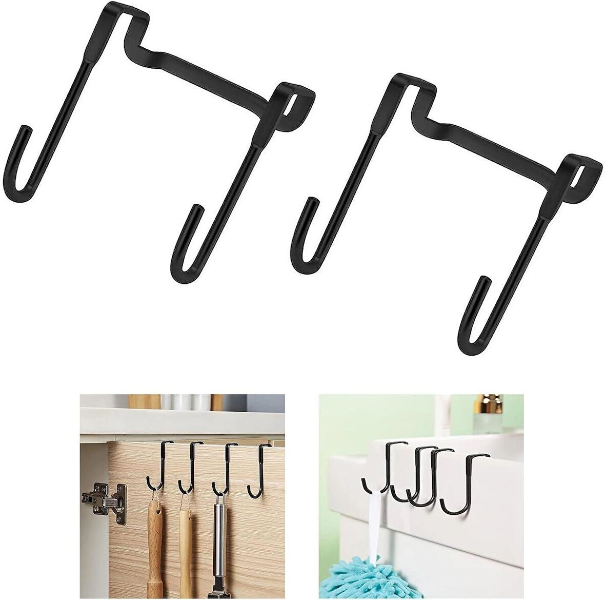 Microcase Paslanmaz Çelik Metal Banyo Duşakabin Mutfak vb Alanlar için Askılık S Model - SİYAH AL4837  2 Adet