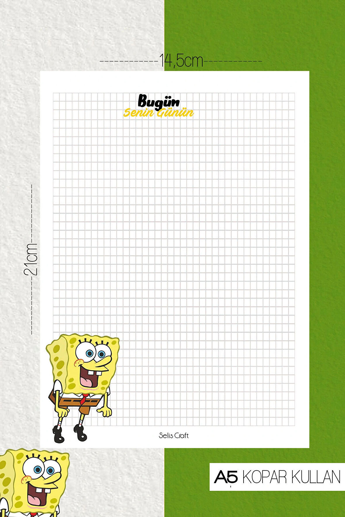 Sünger Bob Kareli Notepad 01 Günlük Planlayıcı, Defter, To Do List, Not Defteri, Ajanda