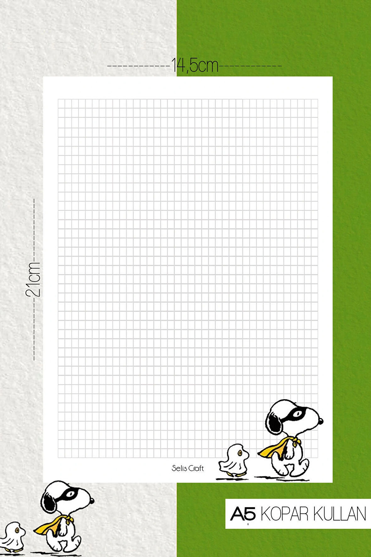 Snoopy Desenli Kareli Notepad 02 Günlük Planlayıcı, Defter, To Do List, Not Defteri, Ajanda