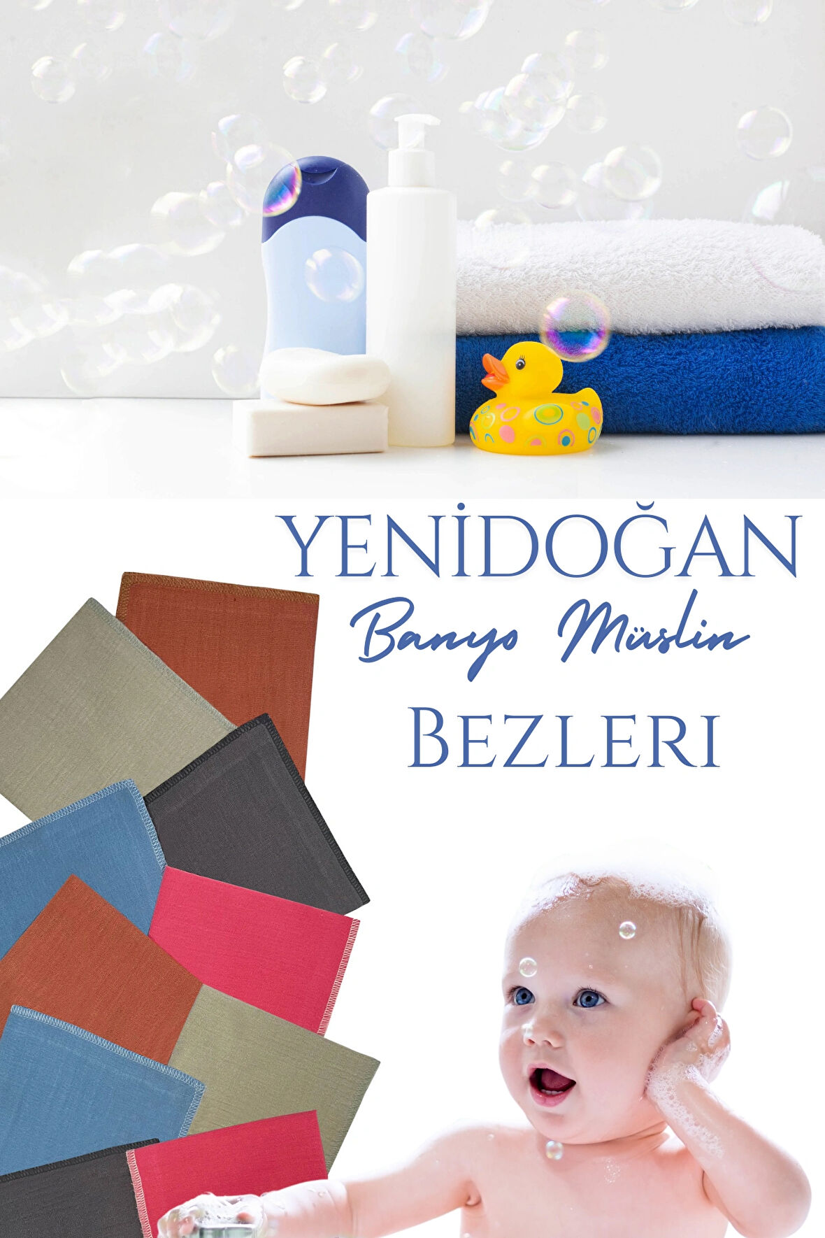 10lu Müslin Bebek Yenidoğan Banyo Lif ve Kurulama Mendili Pamuklu Yumuşak Yeni Doğan Bebek Banyo Lifi