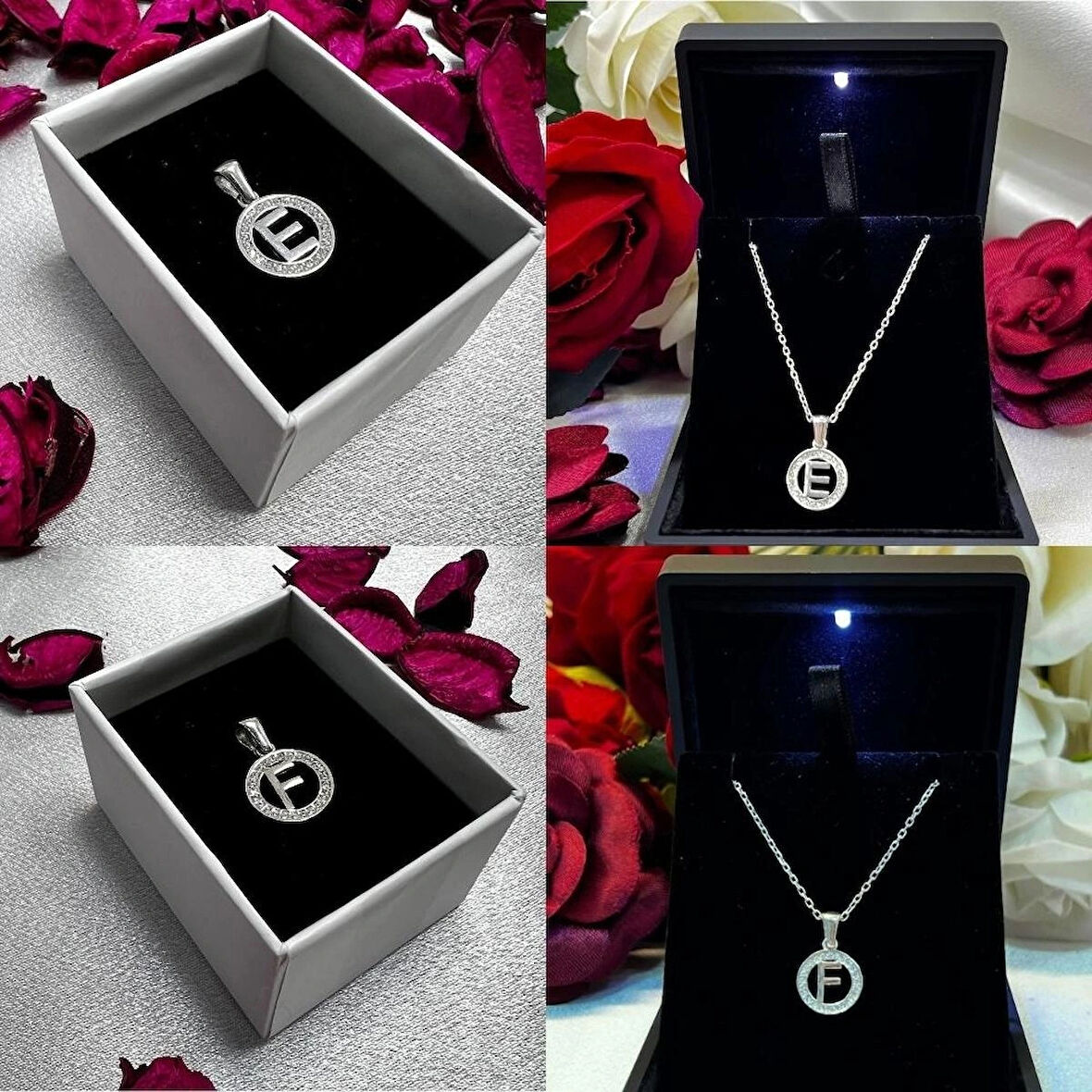 925 Ayar Gümüş Yuvarlak Taşlı Harf Kolye – Kişiye Özel Harf Kolye