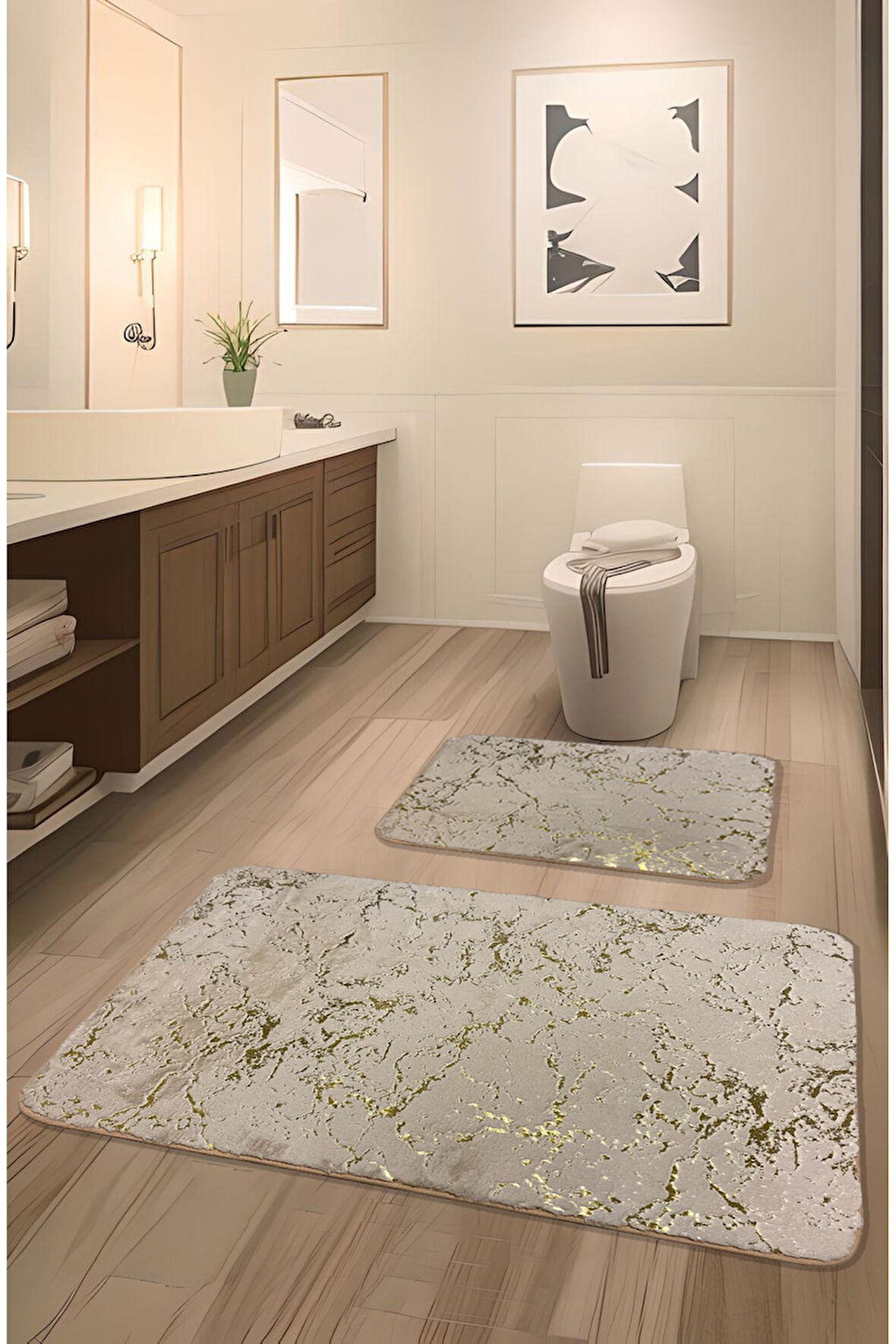 Suadiye, Tavşan Tüyü Yumuşacık,Kaymaz Taban, Emici 2'li Süper Lüks Simli Banyo Paspası