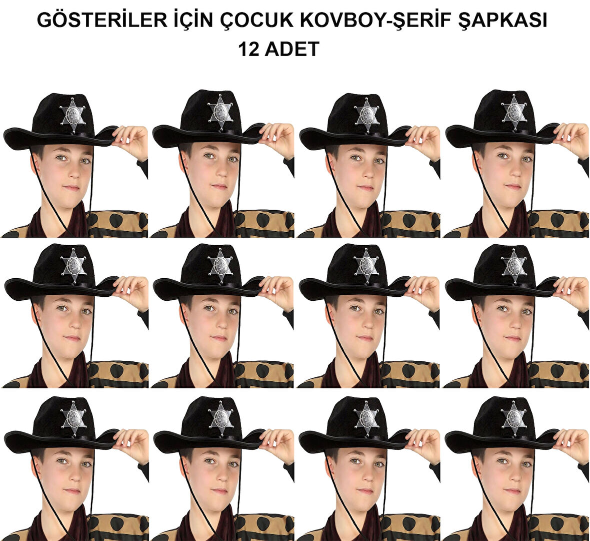 Kovboy Şerif Şapkası Siyah 12 Adet - Kostüm, Parti Ve Gösteri Şapkası