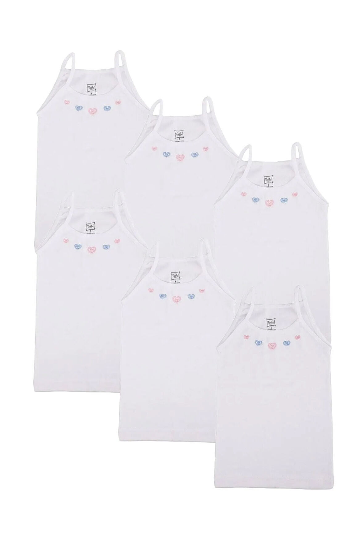 Kız Çocuk Ip Askılı Işlemeli Ribana 6'lı Paket Atlet