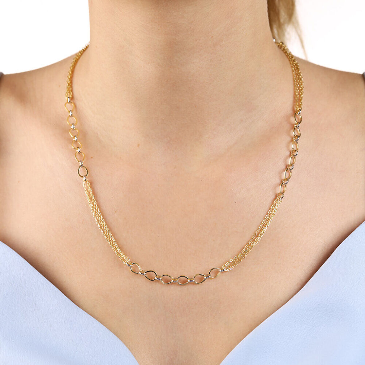 14 Ayar Altın Topaç ve Figaro Zincir 50 Cm