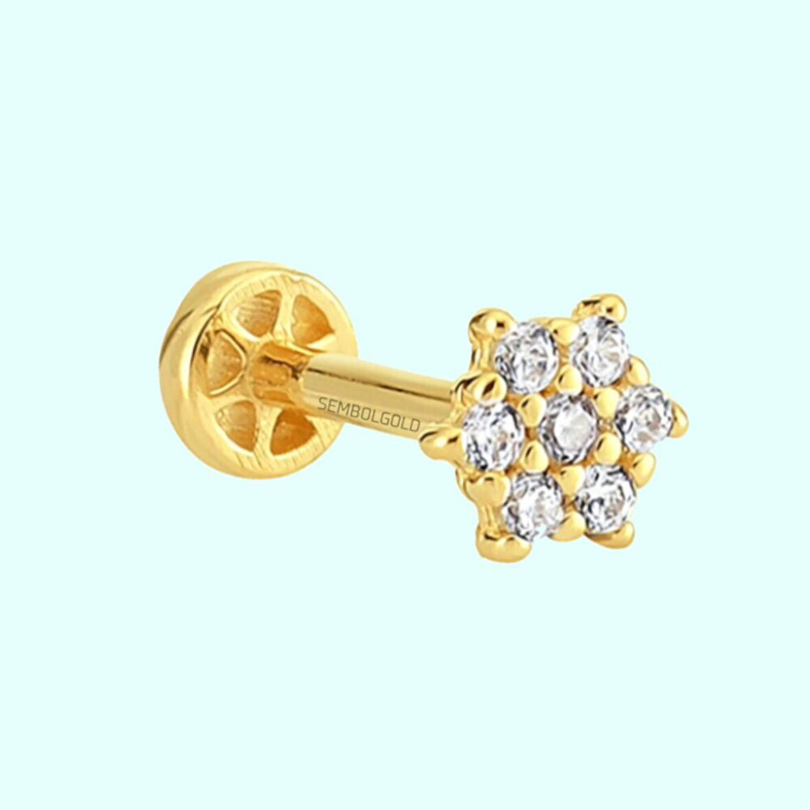 Altın Taşlı Tragus Piercing 14 Ayar