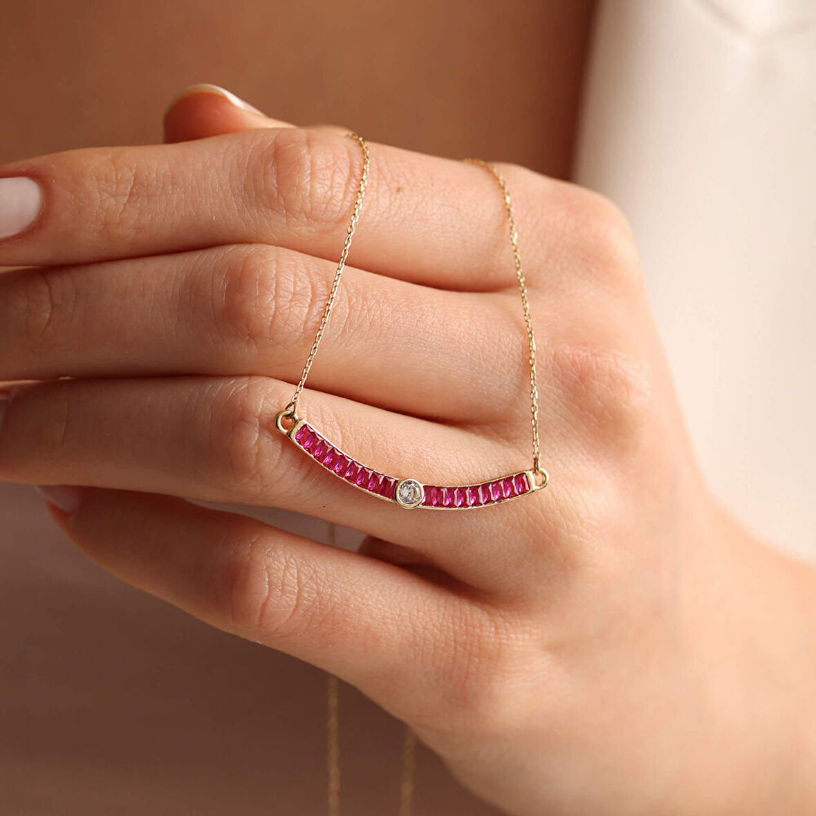 Ruby Su Yolu Altın Kolye Özel Tasarım