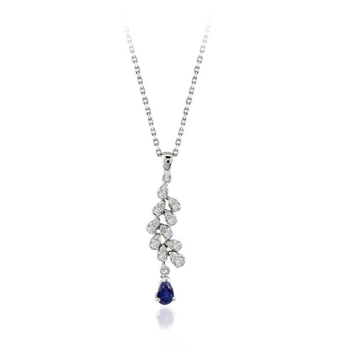 0.35 Karat Pırlanta Damla Safir Kolye
