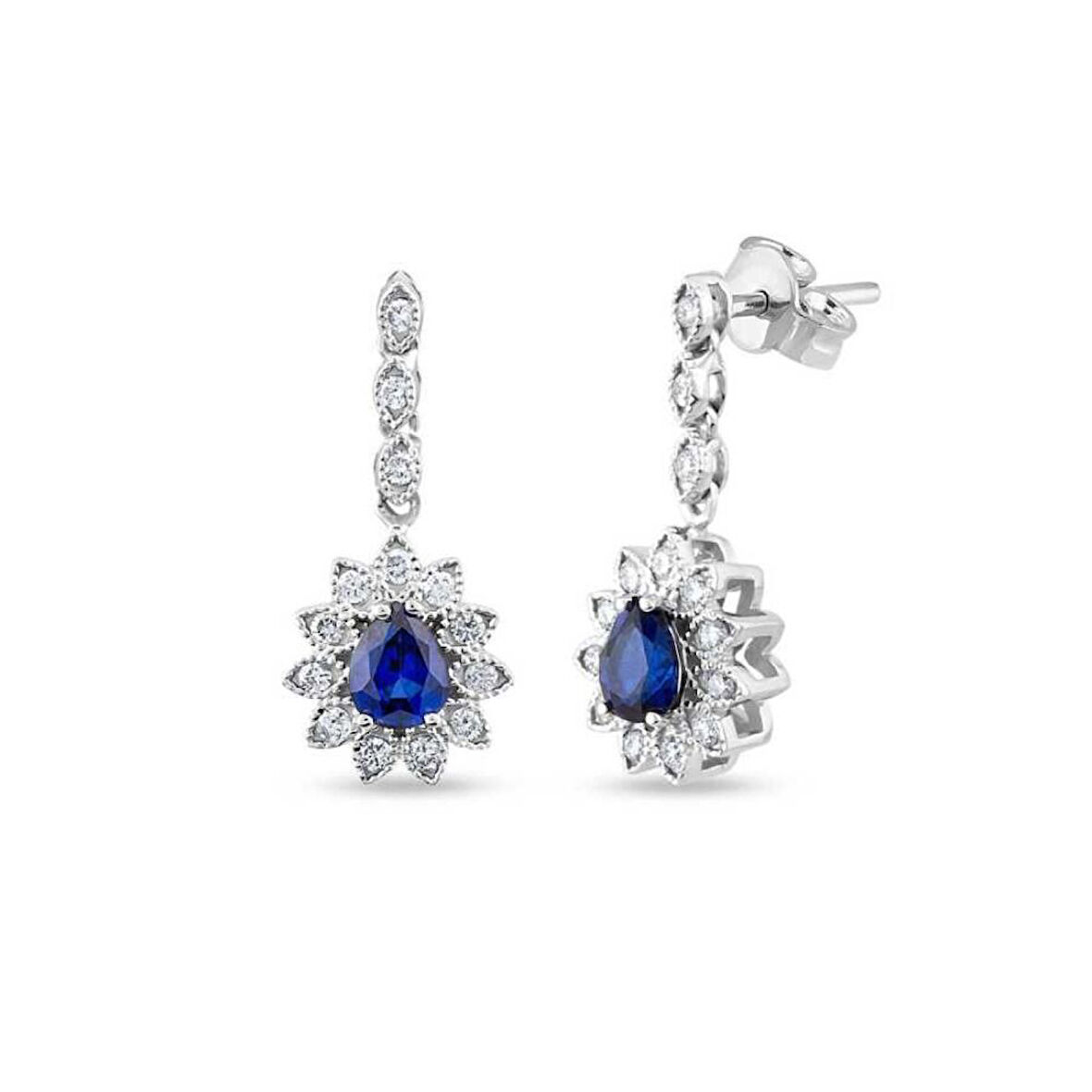1.13 Karat Pırlanta Safir Sallantılı Çiçek Küpe