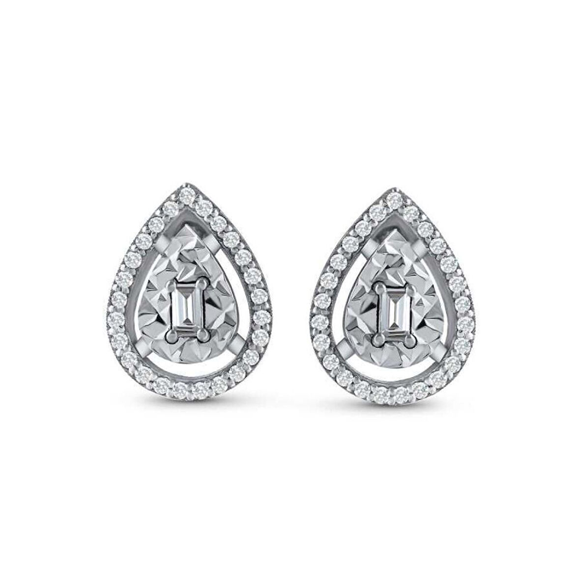 0.21 Karat Pırlanta Baget Damla Küpe