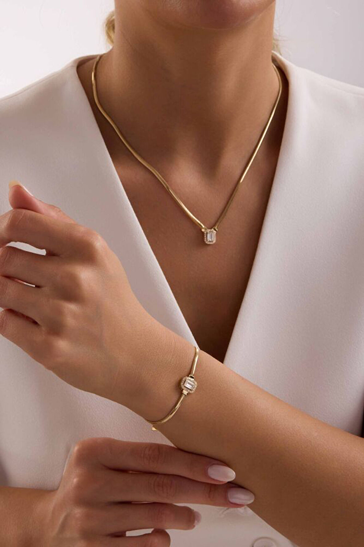 Altın Balık Sırtı Baget Set Kolye, Bileklik