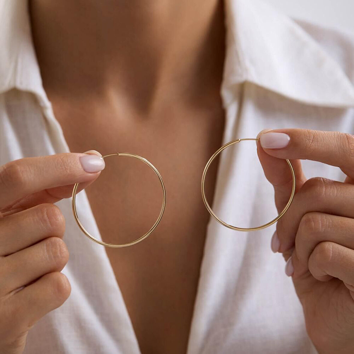 14K Altın Halka Küpe 1,2 mm 4.5 cm GİZLİ KİLİT