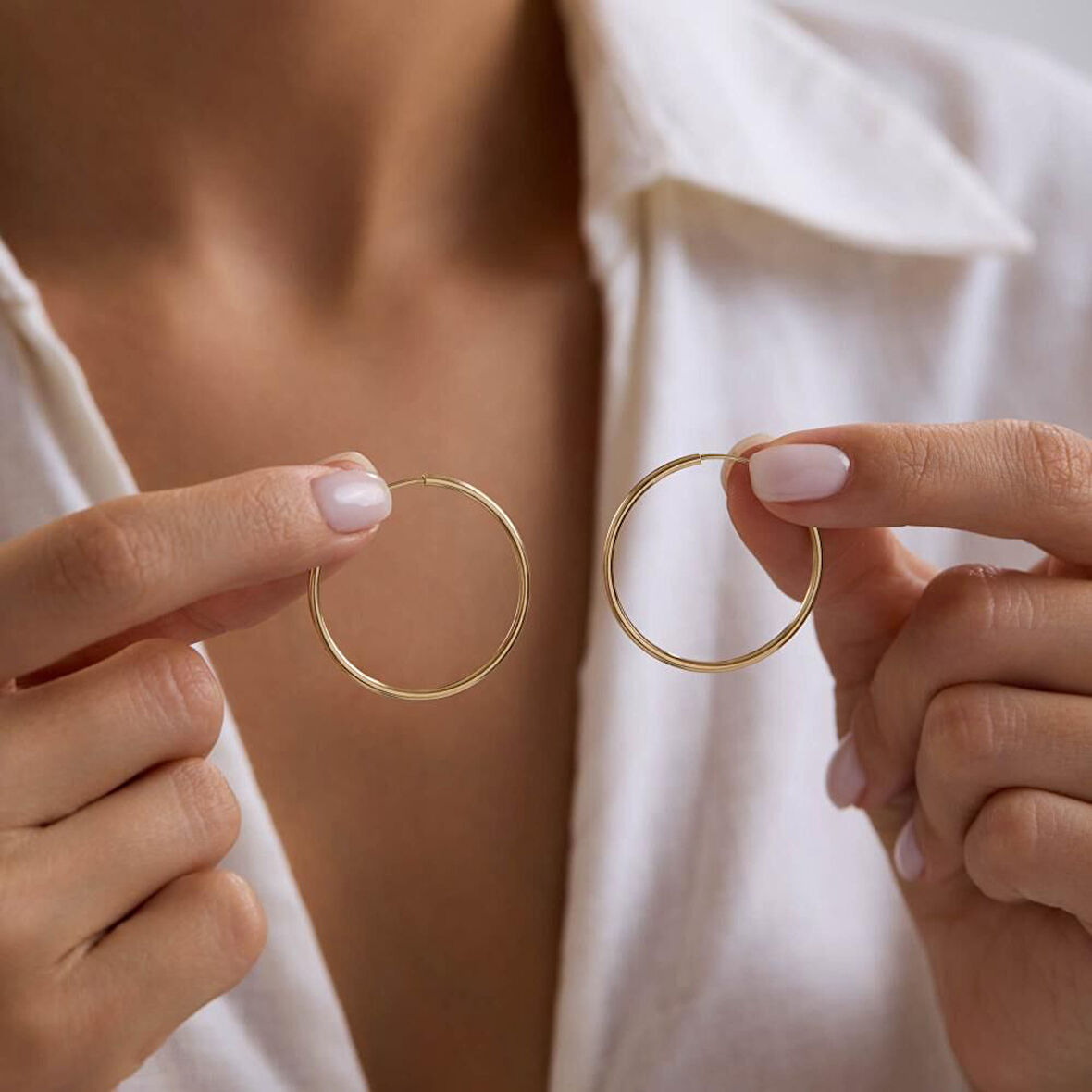 14K Altın Halka Küpe 1,2 mm 3.2 cm GİZLİ KİLİT