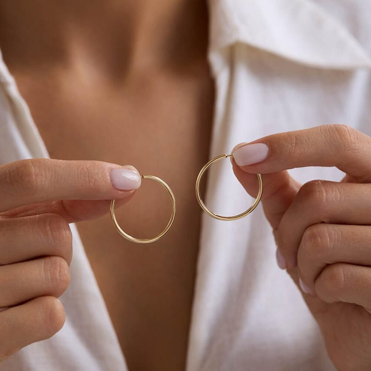 14K Altın Halka Küpe 1,2 mm 2.8 cm GİZLİ KİLİT