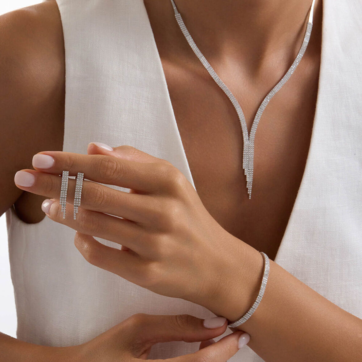 Su Yolu Set Beyaz Altın Üç Sıra