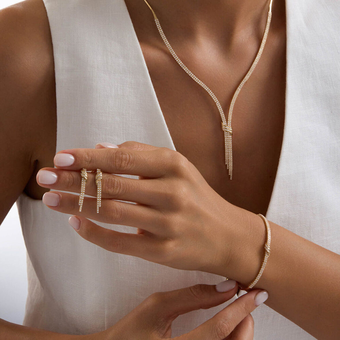 14 Ayar Kemerli İki Sıra Su Yolu Takı Seti