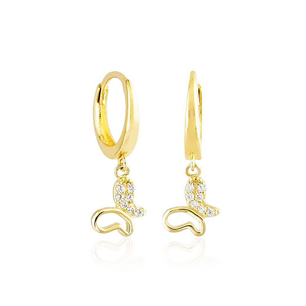 Kelebek Altın Sallantılı Küpe 14K Gold