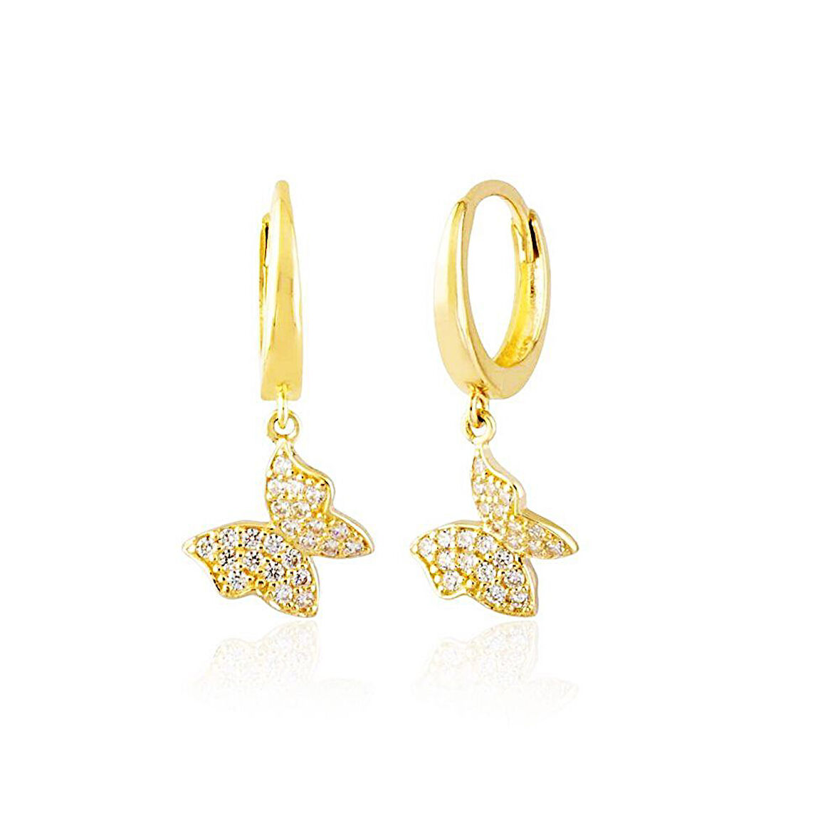 Kelebek Altın Sallantılı Küpe 14K Gold Taşlı
