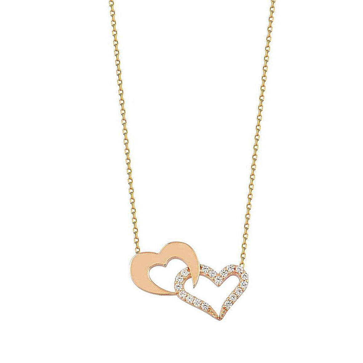 Kalp Altın Kolye Sen ve Ben 14K Rose Gold