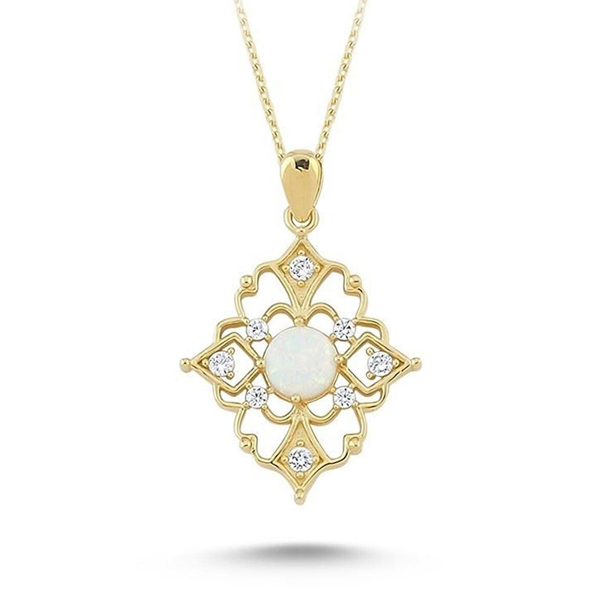 Altın Kolye Opal Taşlı 14K Gold