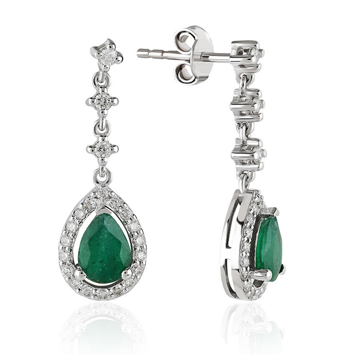 1.50 ct. Pırlanta Zümrüt Küpe