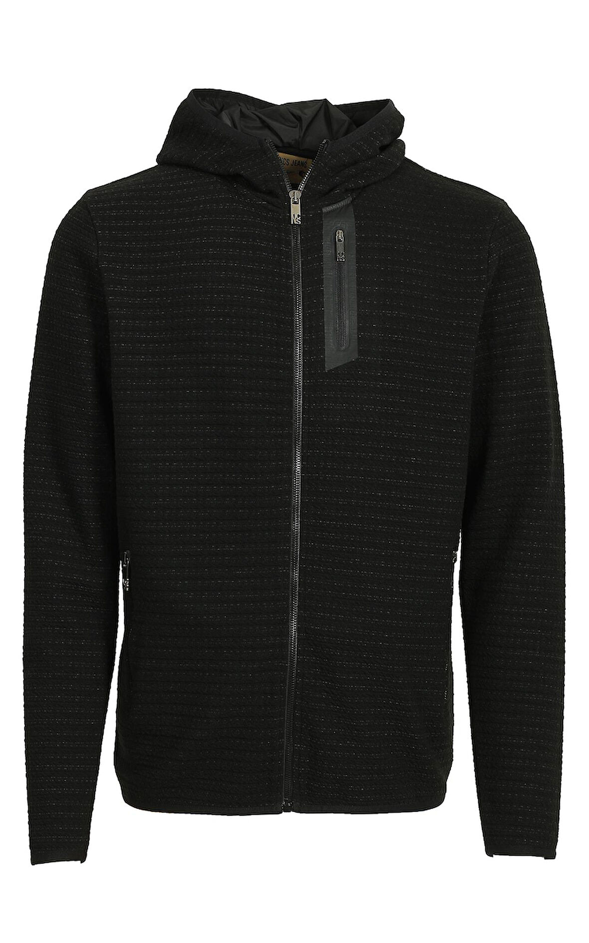 Erkek Siyah Dokulu Scuba Kumaş Yüksek Fermuarlı Ön Cep Detaylı Hırka NCS JEANS 1611