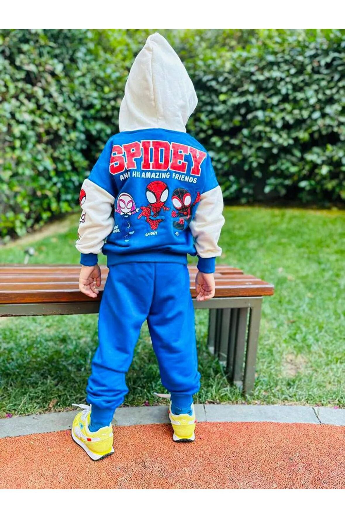 Mavi Spiderman Kapüşonlu Erkek Çocuk Alt Üst Takımı