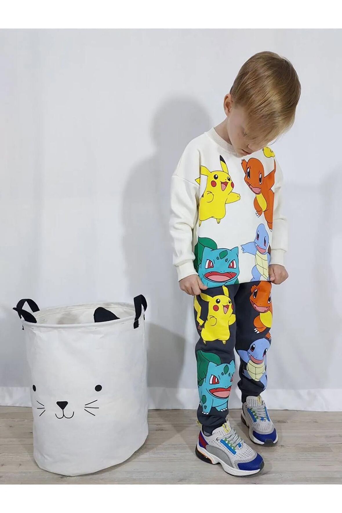 Pokemon Baskılı Bej Erkek Çocuk Alt Üst Pijama Takım