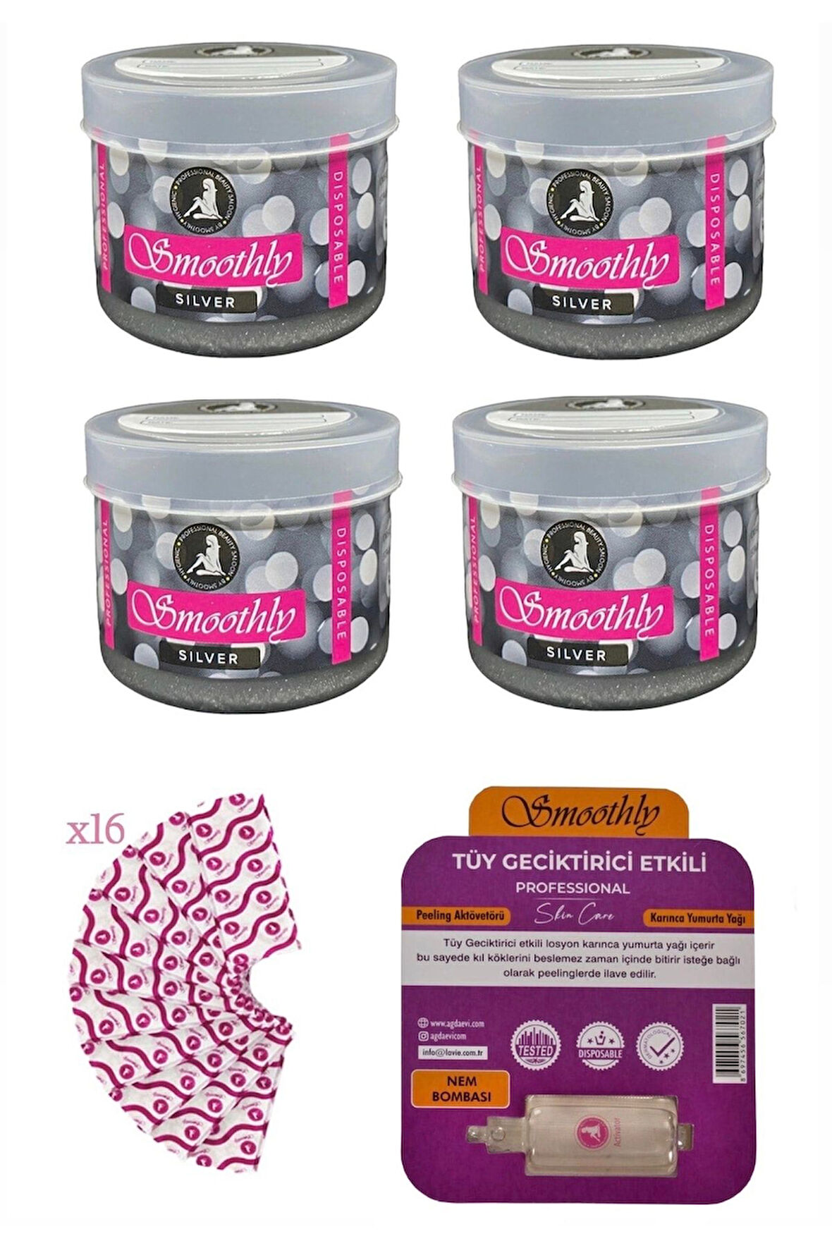 4 Lü Pudralı Özel Bölge Mini Konserve Ağda 65 G. + 4 Tüy Losyon + 16 Ağda Bezi