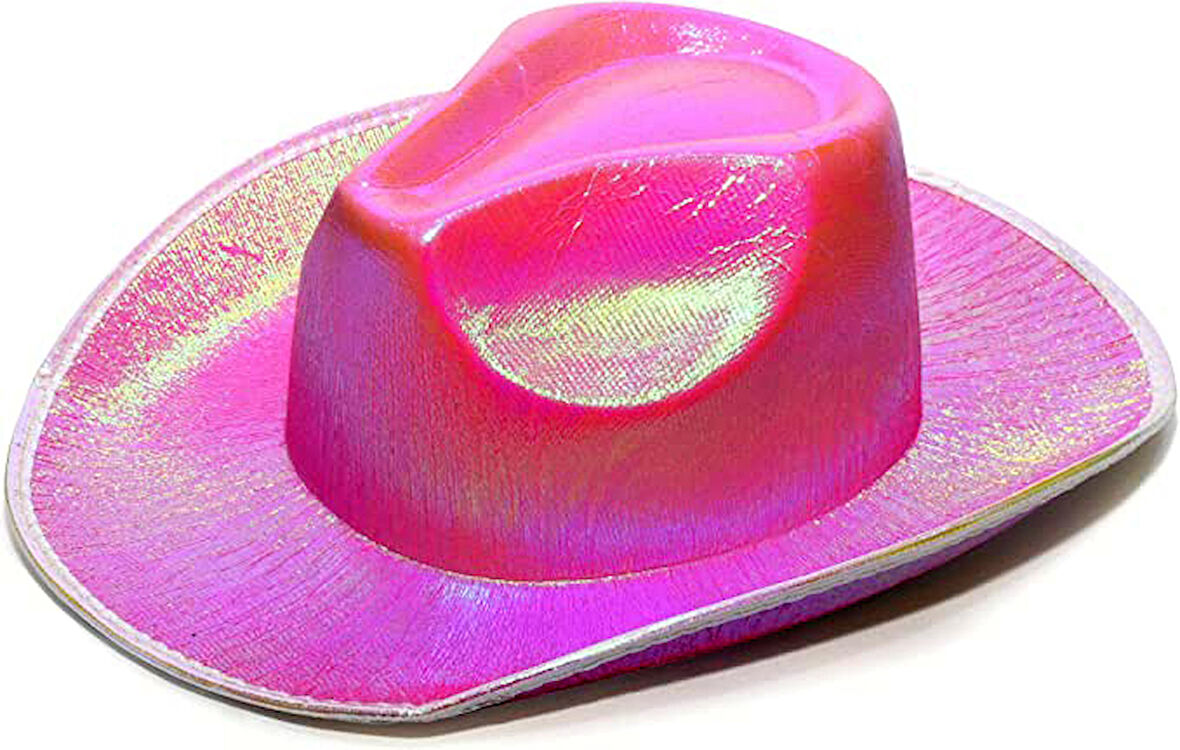 Neon Hologramlı Kovboy Model Parti Şapkası Pembe Yetişkin 39X36X14 cm