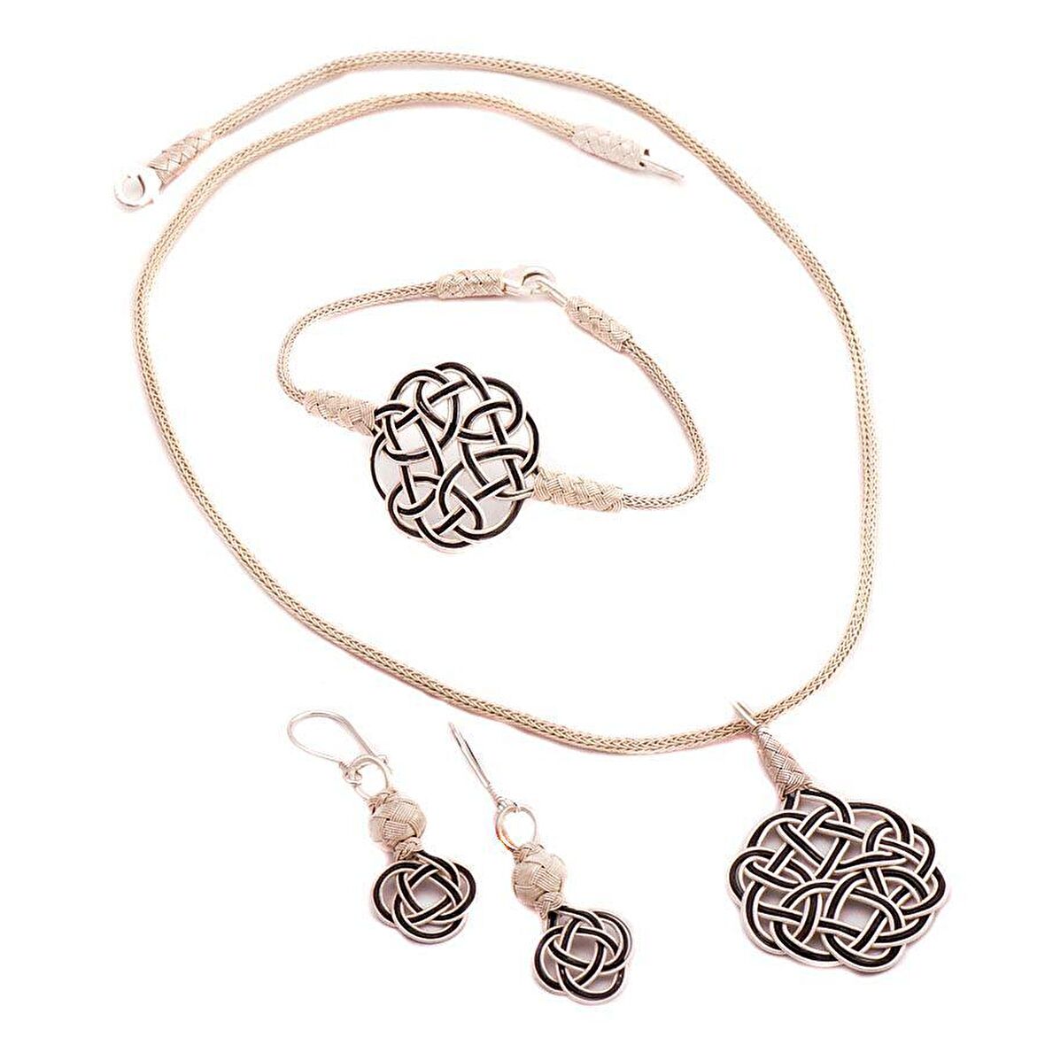 Aşk Düğümü Kazaziye El Sarması Gümüş Set 1409