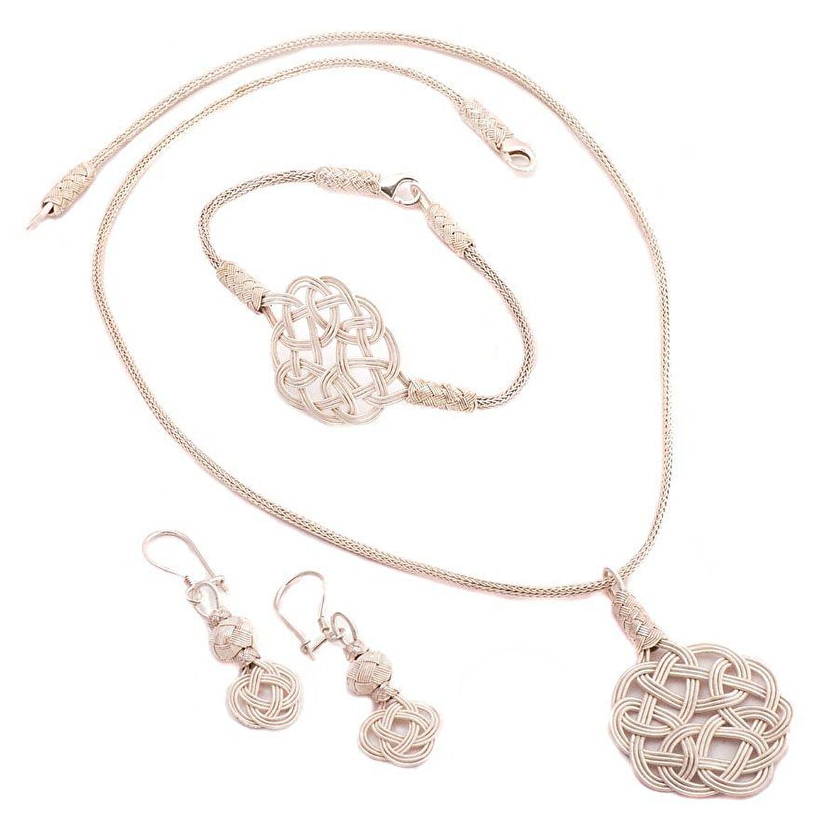 Aşk Düğümü Kazaziye El Sarması Gümüş Set 1408